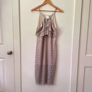 Y2K Beige Lace Dress‎ NWT Large Ballet Romantic Boho Halter Stretchy 2000s Indie